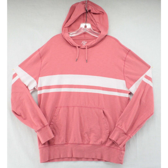 J Crew Hoodie Women's Large Red and White Striped Pullover Knit Top Beachy - Picture 1 of 7